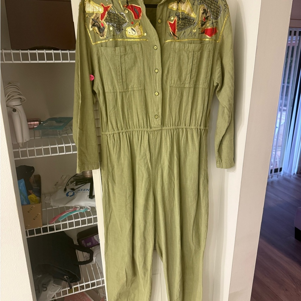 Vintage 80’s/90’s Olive Green Embroidered Jumpsuit